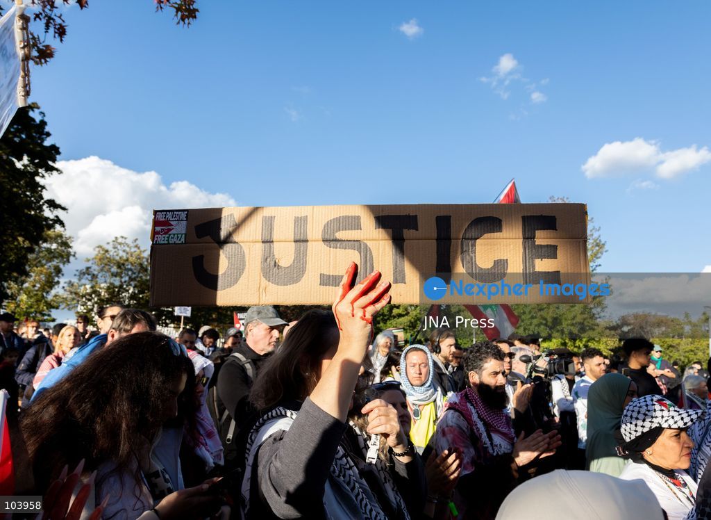 BERLIN, GERMANY, OCTOBER 10, 2026: Pro-Palestinian demonstrators march through Berlin calling for Palestinian rights and an end to the Israeli occupation. Supporters of Israel were also present as the demonstration moved through the German capital. Photo by Somaya Abdelrahman / JNA Press. (Photo by Somaya Abdelrahman/JNA Press via Nexpher Images)