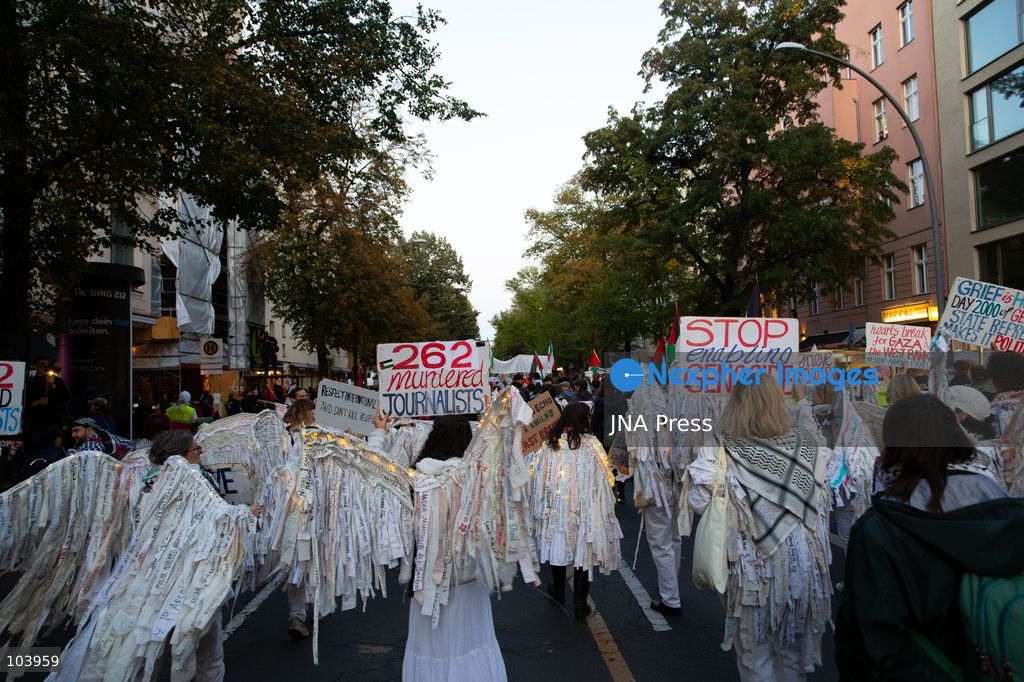 BERLIN, GERMANY, OCTOBER 10, 2026: Pro-Palestinian demonstrators march through Berlin calling for Palestinian rights and an end to the Israeli occupation. Supporters of Israel were also present as the demonstration moved through the German capital. Photo by Somaya Abdelrahman / JNA Press. (Photo by Somaya Abdelrahman/JNA Press via Nexpher Images)