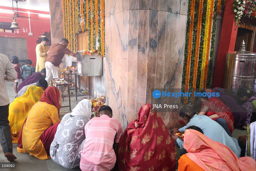 PRAYAGRAJ, INDIA, OCTOBER 11, 2026: Hindu devotees offer prayers to Goddess Alopshankari Devi at the Alopshankari Devi Temple in Prayagraj during celebrations for the nine-day Navratri festival. Worshippers gathered at the temple to perform puja and seek blessings during the Hindu festival dedicated to the worship of Goddess Durga and her manifestations. Photo by Jitendra Prakash / JNA Press. (Photo by Jitendra Prakash/JNA Press via Nexpher Images)