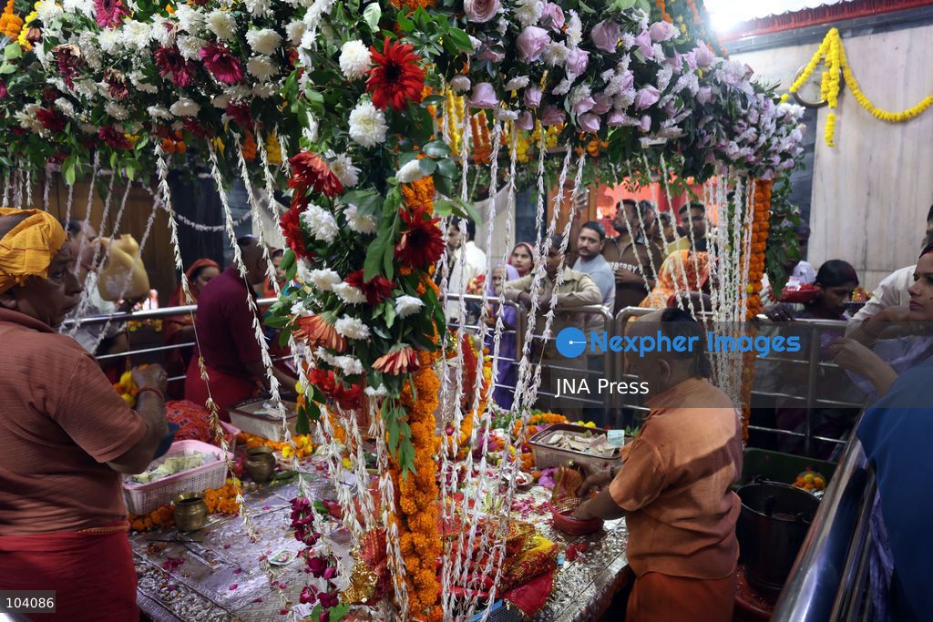 PRAYAGRAJ, INDIA, OCTOBER 11, 2026: Hindu devotees offer prayers to Goddess Alopshankari Devi at the Alopshankari Devi Temple in Prayagraj during celebrations for the nine-day Navratri festival. Worshippers gathered at the temple to perform puja and seek blessings during the Hindu festival dedicated to the worship of Goddess Durga and her manifestations. Photo by Jitendra Prakash / JNA Press. (Photo by Jitendra Prakash/JNA Press via Nexpher Images)