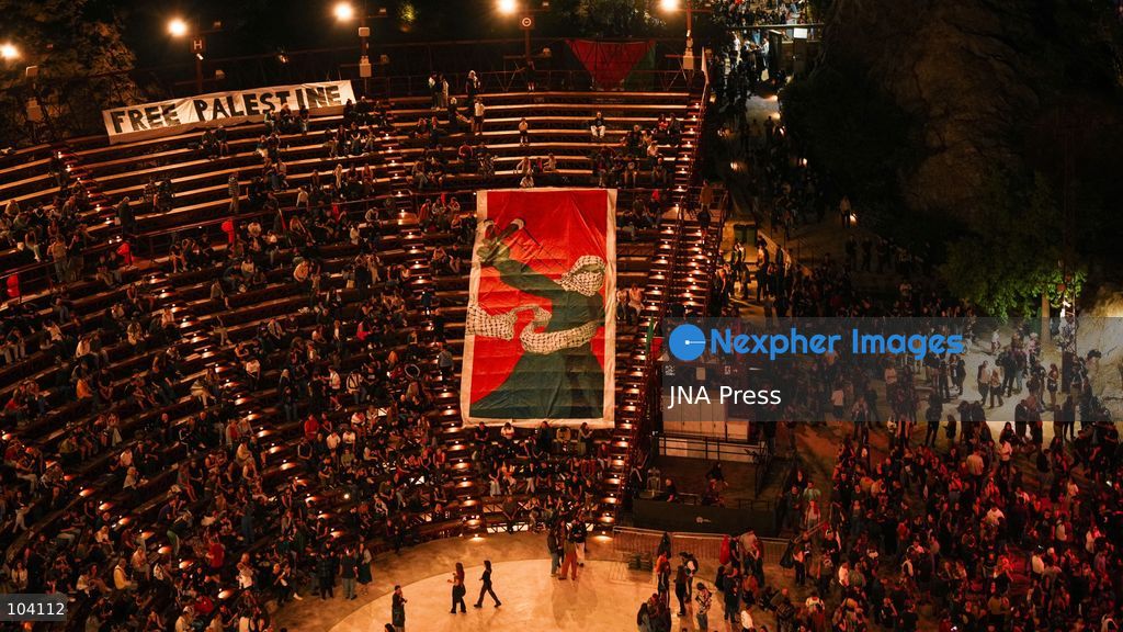 ATHENS, GREECE, OCTOBER 10, 2026: Thousands of people attend a Palestine solidarity festival organized by March to Gaza Greece at the Lycabettus Theatre in Athens. The event included discussions on Palestine, live connections with participants in Gaza and the West Bank, cultural exhibits and live music performances. Photo by Vedat Yeler / JNA Press. (Photo by Vedat Yeler/JNA Press via Nexpher Images)