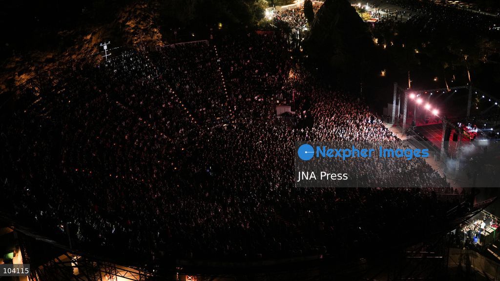 ATHENS, GREECE, OCTOBER 10, 2026: Thousands of people attend a Palestine solidarity festival organized by March to Gaza Greece at the Lycabettus Theatre in Athens. The event included discussions on Palestine, live connections with participants in Gaza and the West Bank, cultural exhibits and live music performances. Photo by Vedat Yeler / JNA Press. (Photo by Vedat Yeler/JNA Press via Nexpher Images)