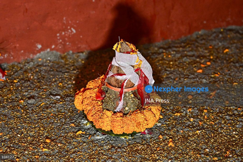 KATHMANDU, NEPAL, OCTOBER 11, 2026: A Hindu priest and Nepal Army personnel sow Jamara seeds during a Ghatasthapana ceremony marking the beginning of Dashain, Nepal's biggest Hindu festival, in Kathmandu. During the traditional ritual, barley and other grains are planted and kept away from sunlight to produce yellow shoots known as Jamara, which are later offered with tika as blessings during Bijaya Dashami. The 15-day Dashain festival began across Nepal as communities in Gorkha district faced disruption following severe flash flooding. Photo by Safal Prakash Shrestha / JNA Press. (Photo by Safal Prakash Shrestha/JNA Press via Nexpher Images)