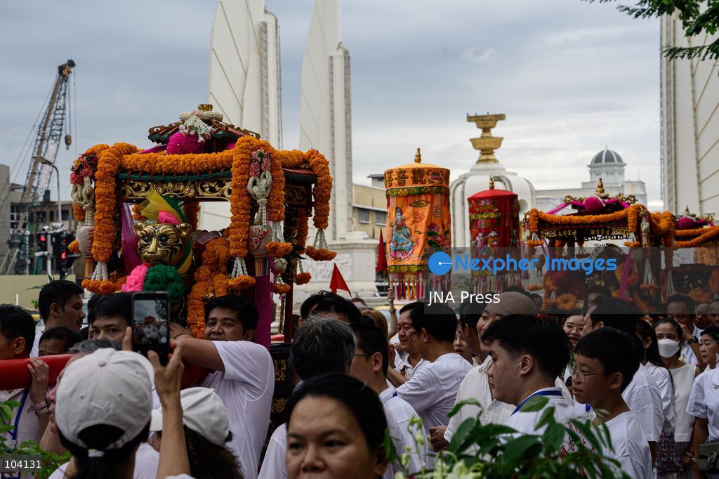 BANGKOK, THAILAND, OCTOBER 11, 2026: Devotees and performers take part in the annual deity procession organized by the Tiger God Shrine in Bangkok. The celebration features Chinese religious traditions including a procession of deities, Yingge performances, lion dances and dragon dances, as worshippers gather to pay respects and seek blessings. According to the shrine's tradition, the annual observance commemorates the day Tua Lao Eia Kong attained spiritual enlightenment. Photo by Watsawat Koktabtim / JNA Press. (Photo by Watsawat "James" Koktabtim/JNA Press via Nexpher Images)