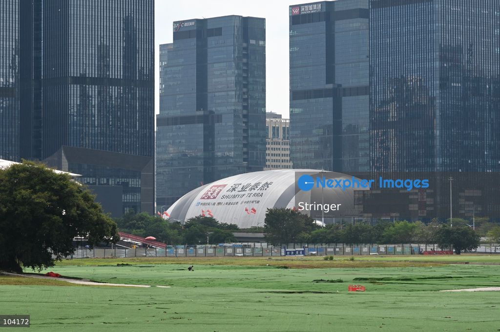 A Foundation Pit Air Dome of Shumyip Terra setting in the city on October 11, 2026 in Shenzhen, China. (Photo by Stringer/Nexpher Images)