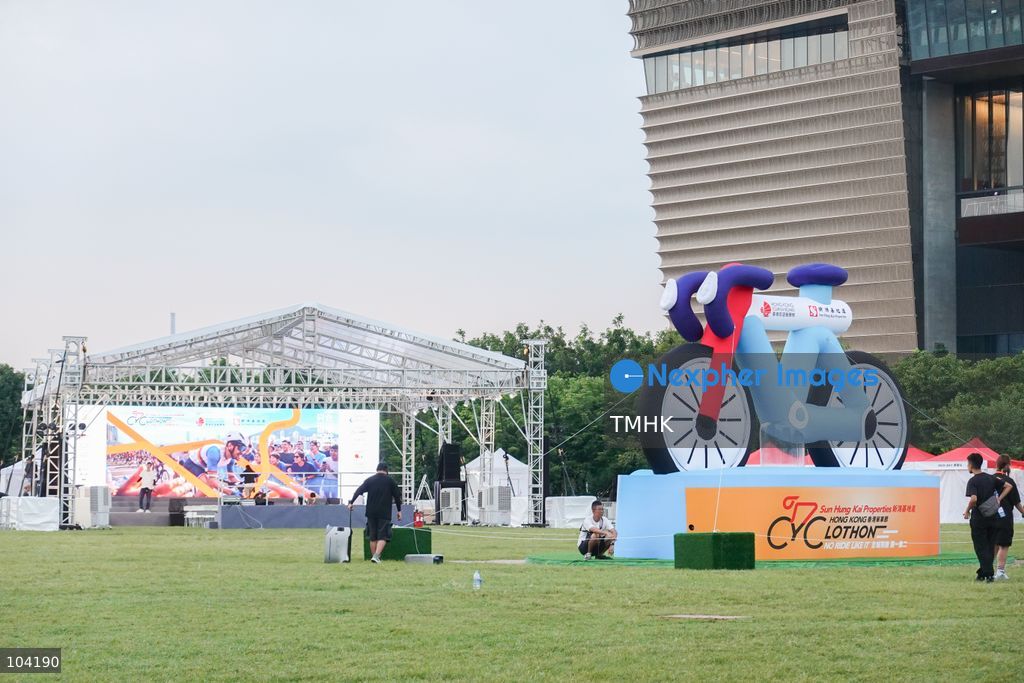 A general view of the finish line at Museum Drive in the West Kowloon Cultural District in Hong Kong on October 10, 2026, ahead of the Sun Hung Kai Properties Hong Kong Cyclothon scheduled for October 11. The event features 56-kilometre and 32-kilometre rides, with both routes starting and finishing at the West Kowloon Cultural District. (Photo by Zulu Lo/TMHK via Nexpher Images)
