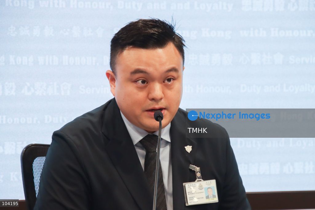 Senior Inspector Chan Pak-kin briefs reporters on a police operation targeting an alleged non-ethnic Chinese criminal syndicate involved in loan sharking and illegal gambling in Hong Kong on October 10, 2026. (Photo by Gordon Choi/TMHK via Nexpher Images)