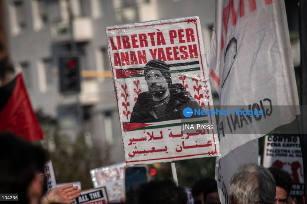 MILAN, ITALY, OCTOBER 10, 2026: Thousands of demonstrators march through central Milan in solidarity with Palestinians, marking three years since the start of the war in Gaza. Protesters carry Palestinian flags, banners and placards as they march from Piazza della Repubblica toward Piazza San Babila, calling for an end to Israel's military operations in Gaza, an arms embargo and the suspension of agreements with Israel. The demonstration was part of a nationwide mobilization organized by Palestinian groups and supporting organizations across Italy. Photo by Nadia Caimi / JNA Press. (Photo by Nadia Caimi/JNA Press via Nexpher Images)