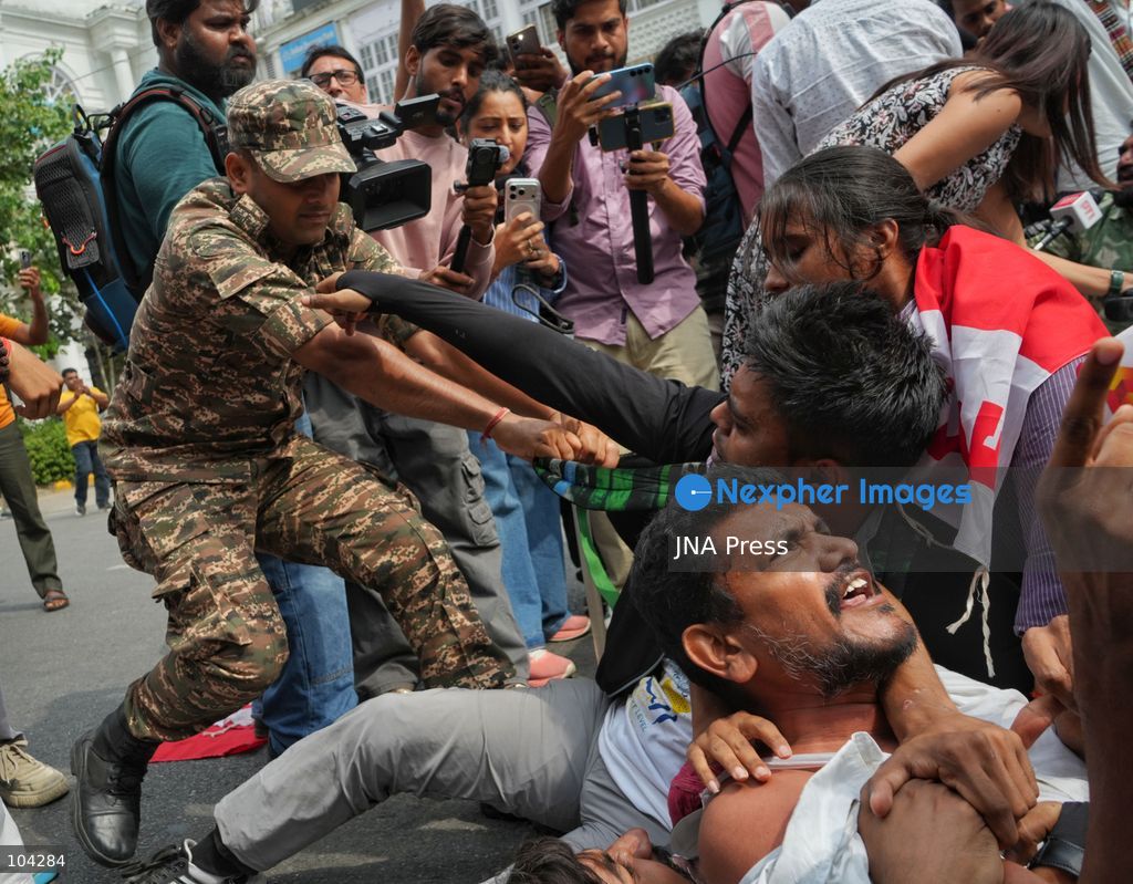 NEW DELHI, INDIA, OCTOBER 11, 2026: Members of the Cockroach Janta Party (CJP) and activists from the All India Students' Federation (AISF) gather at Jantar Mantar in New Delhi, demanding the resignation of Chief Election Commissioner Gyanesh Kumar over alleged irregularities in electoral rolls. The demonstration took place amid restrictions on movement in the area. On October 11, the Supreme Court directed authorities to ensure the normal functioning of metro and railway services, facilitate public movement in accordance with traffic regulations, and review barricades, removing those deemed unnecessary for maintaining public order. Photo by Sameer Hussain / JNA Press (Photo by Sameer Hussain/JNA Press via Nexpher Images)