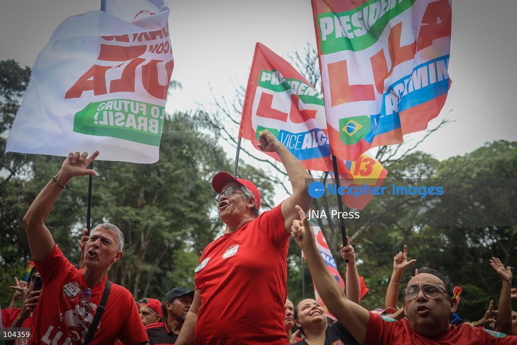 SAO PAULO, BRAZIL, OCTOBER 11, 2026: Students and supporters of Brazilian President Luiz Inacio Lula da Silva demonstrate on Avenida Paulista in Sao Paulo against presidential candidate Flavio Bolsonaro and in support of Lula's re-election. The rally comes ahead of the presidential runoff between Lula and Bolsonaro scheduled for October 25. Photo by Felioe Iruata / JNA Press. (Photo by Felipe iruatã/JNA Press via Nexpher Images)