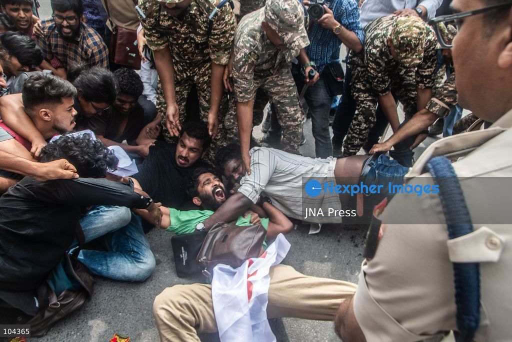 NEW DELHI, INDIA, OCTOBER 11, 2026: Police detain protesters during a demonstration at Connaught Place in New Delhi demanding the resignation of India's Chief Election Commissioner Gyanesh Kumar. The protests follow opposition allegations of irregularities in voter roll revisions, which the Election Commission denies. Photo by Amit Shukla / JNA Press. (Photo by Amit shukla/JNA Press via Nexpher Images)