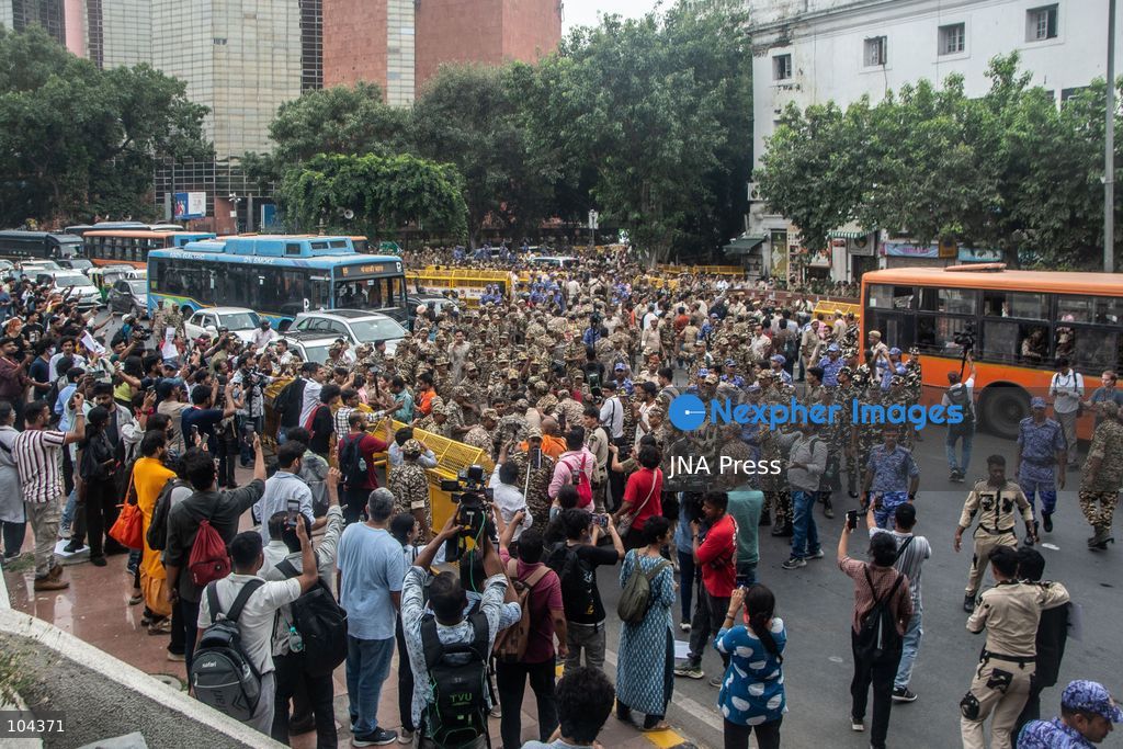 NEW DELHI, INDIA, OCTOBER 11, 2026: Police detain protesters during a demonstration at Connaught Place in New Delhi demanding the resignation of India's Chief Election Commissioner Gyanesh Kumar. The protests follow opposition allegations of irregularities in voter roll revisions, which the Election Commission denies. Photo by Amit Shukla / JNA Press. (Photo by Amit shukla/JNA Press via Nexpher Images)