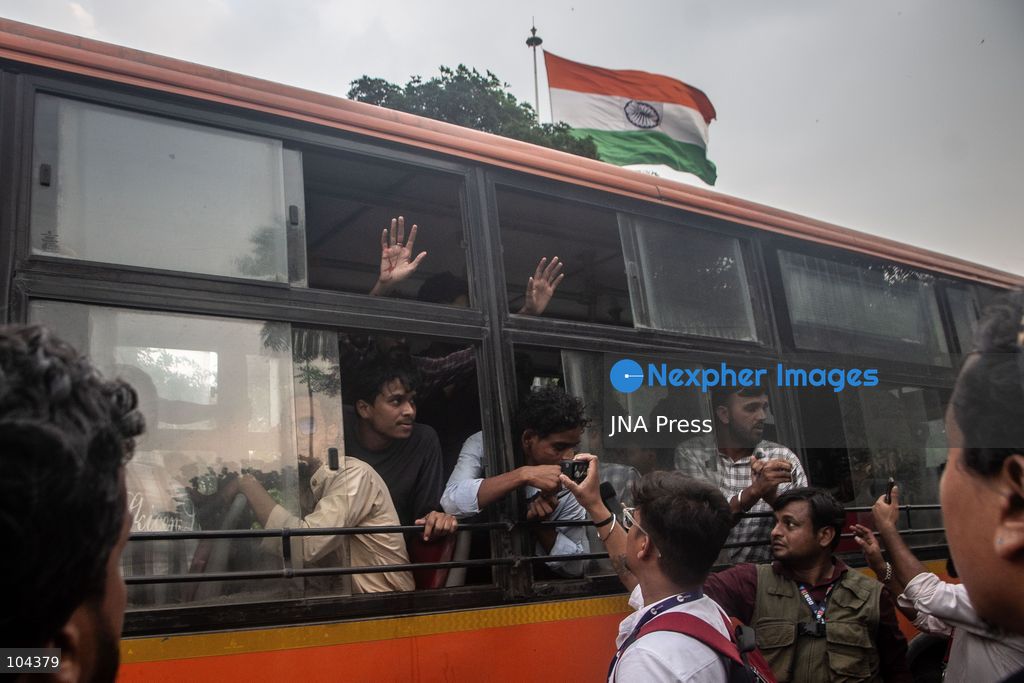 NEW DELHI, INDIA, OCTOBER 11, 2026: Police detain protesters during a demonstration at Connaught Place in New Delhi demanding the resignation of India's Chief Election Commissioner Gyanesh Kumar. The protests follow opposition allegations of irregularities in voter roll revisions, which the Election Commission denies. Photo by Amit Shukla / JNA Press. (Photo by Amit shukla/JNA Press via Nexpher Images)