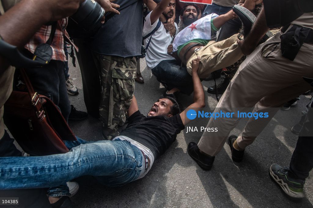 NEW DELHI, INDIA, OCTOBER 11, 2026: Police detain protesters during a demonstration at Connaught Place in New Delhi demanding the resignation of India's Chief Election Commissioner Gyanesh Kumar. The protests follow opposition allegations of irregularities in voter roll revisions, which the Election Commission denies. Photo by Amit Shukla / JNA Press. (Photo by Amit shukla/JNA Press via Nexpher Images)
