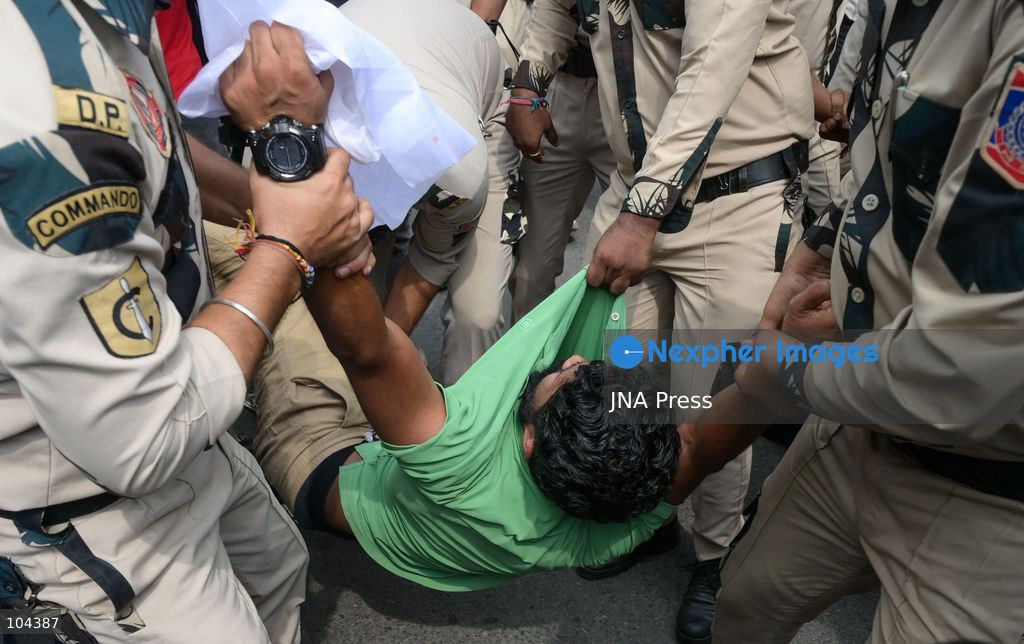 NEW DELHI, INDIA, OCTOBER 11, 2026: Protesters march at Connaught Place in New Delhi, demanding the resignation of Chief Election Commissioner Gyanesh Kumar. The demonstration takes place amid continuing protests over alleged irregularities in voter roll revisions, which the Election Commission denies. Photo by Vishal Kapoor / JNA Press. (Photo by Vishal Kapoor/JNA Press via Nexpher Images)