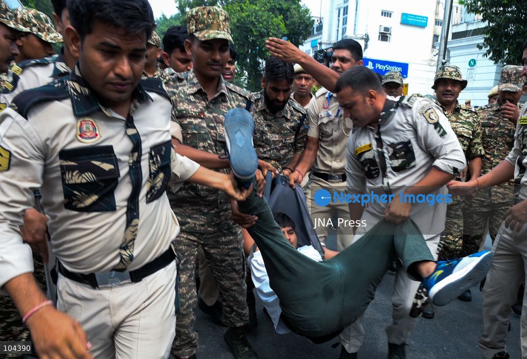 NEW DELHI, INDIA, OCTOBER 11, 2026: Protesters march at Connaught Place in New Delhi, demanding the resignation of Chief Election Commissioner Gyanesh Kumar. The demonstration takes place amid continuing protests over alleged irregularities in voter roll revisions, which the Election Commission denies. Photo by Vishal Kapoor / JNA Press. (Photo by Vishal Kapoor/JNA Press via Nexpher Images)