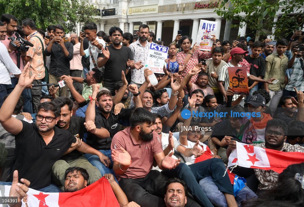 NEW DELHI, INDIA, OCTOBER 11, 2026: Protesters march at Connaught Place in New Delhi, demanding the resignation of Chief Election Commissioner Gyanesh Kumar. The demonstration takes place amid continuing protests over alleged irregularities in voter roll revisions, which the Election Commission denies. Photo by Vishal Kapoor / JNA Press. (Photo by Vishal Kapoor/JNA Press via Nexpher Images)