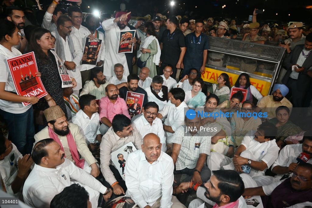 NEW DELHI, INDIA, OCTOBER 9, 2026: Indian opposition leader Rahul Gandhi leads lawmakers from the INDIA bloc in a march from Parliament towards Rashtrapati Bhavan in New Delhi. The opposition delegation sought to meet President Droupadi Murmu to raise concerns over the functioning of the Election Commission of India. Photo by Vishal Kapoor / JNA Press. (Photo by Vishal Kapoor/JNA Press via Nexpher Images)