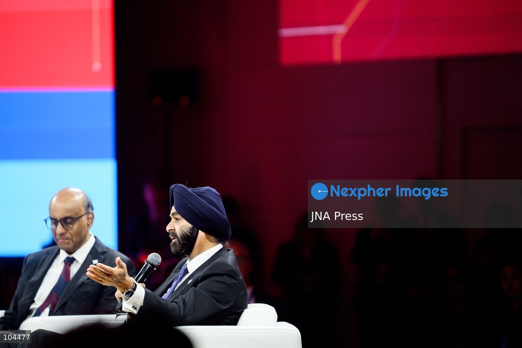 BANGKOK, THAILAND, OCTOBER 12, 2026: World Bank Group President, Ajay Banga (R) speaks as Singapore President, Tharman Shanmugaratnam (L) takes part in “Small AI: More and Better Jobs” during the 2026 Annual Meetings of the International Monetary Fund and the World Bank Group in Bangkok. The session explores how affordable and accessible artificial intelligence can improve productivity and create jobs. Photo by Watsawat Koktabtim / JNA Press. (Photo by Watsawat "James" Koktabtim/JNA Press via Nexpher Images)