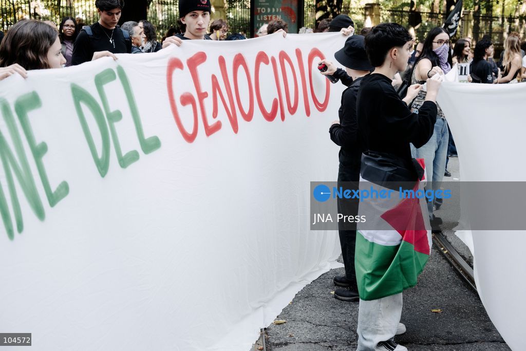 TURIN, ITALY, OCTOBER 10, 2026: Some students make protest banners against the genocide in Palestine as they prepare to march through the city streets during a regional demonstration in support of the Palestinian people and against Israeli policy. Photo by Luca Prestia / JNA Press (Photo by Luca Prestia/JNA Press via Nexpher Images)