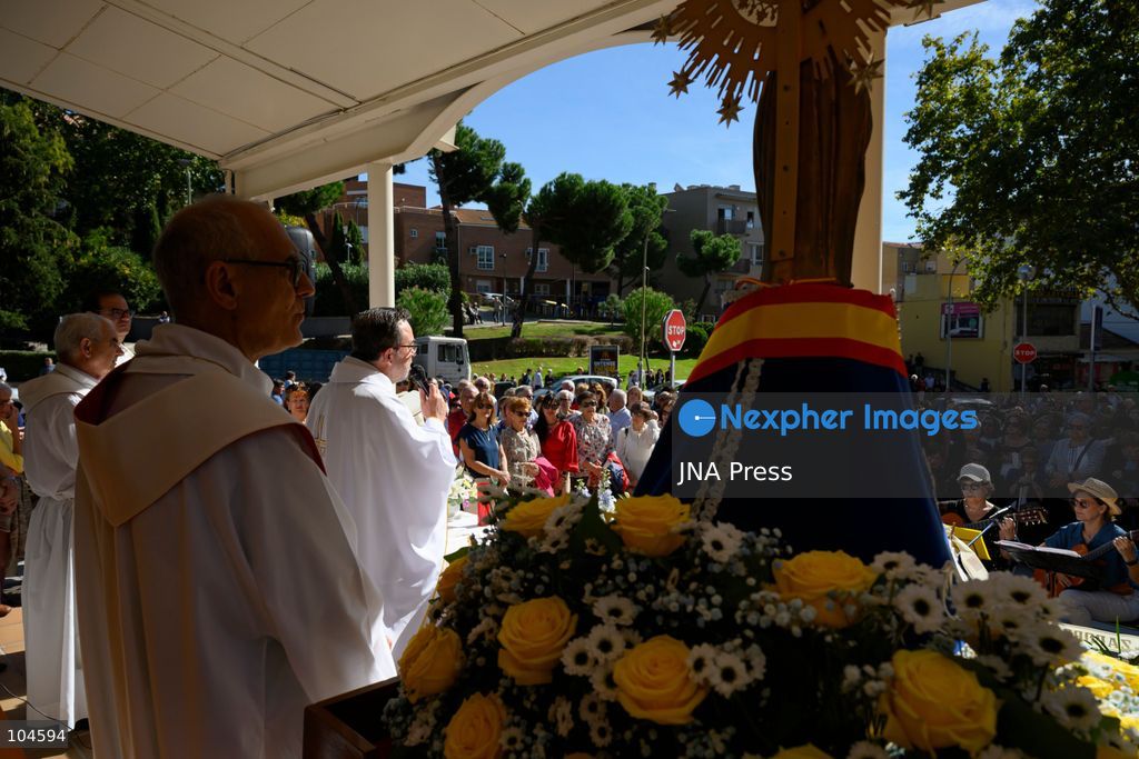 ALCOBENDAS, MADRID, SPAIN, OCTOBER 12, 2026: Worshippers attend Mass at the Hermitage of Nuestra Señora del Pilar. October 12 marks the Feast of the Virgen del Pilar and is also Spain’s National Day, known as Día de la Hispanidad. Photo by Tomas Calle / JNA Press (Photo by Tomas Calle/JNA Press via Nexpher Images)