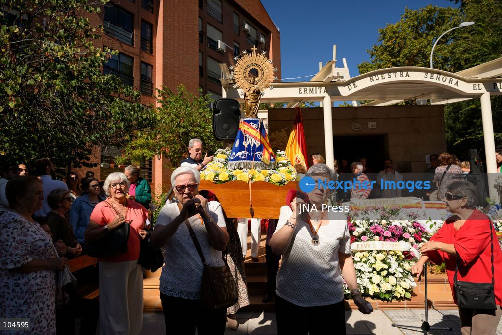 ALCOBENDAS, MADRID, SPAIN, OCTOBER 12, 2026: Worshippers attend Mass at the Hermitage of Nuestra Señora del Pilar. October 12 marks the Feast of the Virgen del Pilar and is also Spain’s National Day, known as Día de la Hispanidad. Photo by Tomas Calle / JNA Press (Photo by Tomas Calle/JNA Press via Nexpher Images)
