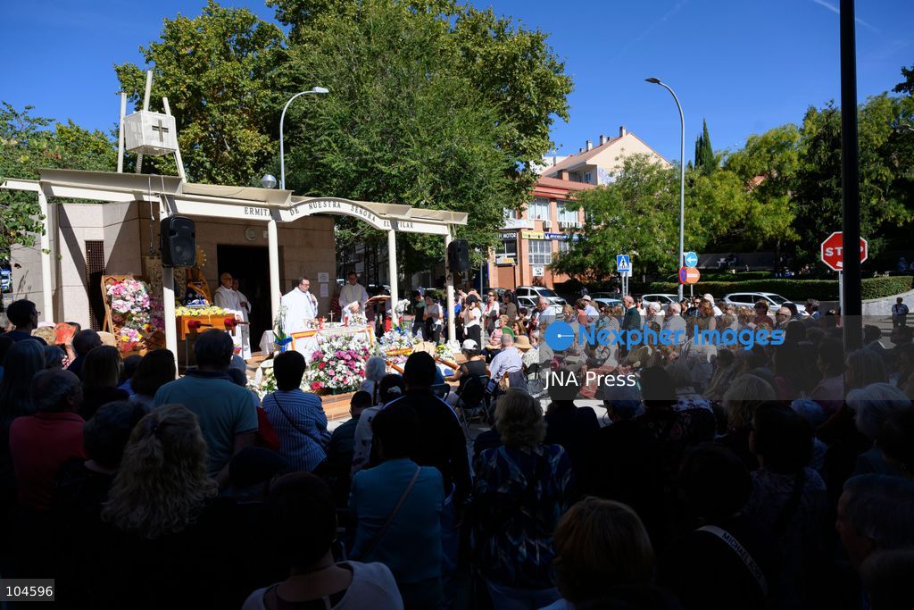 ALCOBENDAS, MADRID, SPAIN, OCTOBER 12, 2026: Worshippers attend Mass at the Hermitage of Nuestra Señora del Pilar. October 12 marks the Feast of the Virgen del Pilar and is also Spain’s National Day, known as Día de la Hispanidad. Photo by Tomas Calle / JNA Press (Photo by Tomas Calle/JNA Press via Nexpher Images)