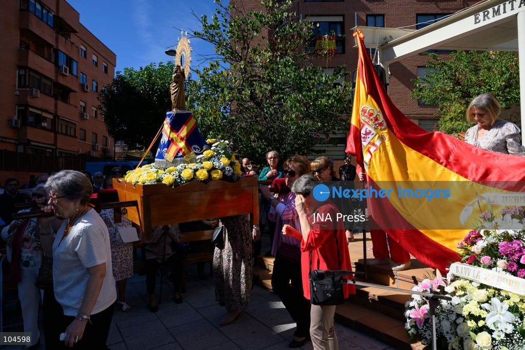 ALCOBENDAS, MADRID, SPAIN, OCTOBER 12, 2026: Worshippers attend Mass at the Hermitage of Nuestra Señora del Pilar. October 12 marks the Feast of the Virgen del Pilar and is also Spain’s National Day, known as Día de la Hispanidad. Photo by Tomas Calle / JNA Press (Photo by Tomas Calle/JNA Press via Nexpher Images)