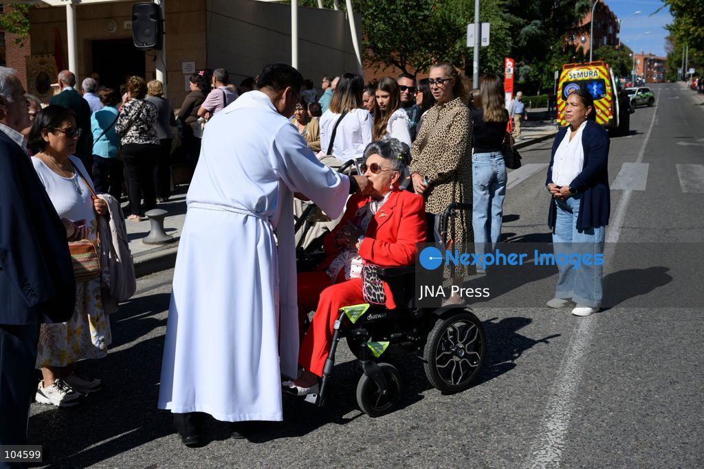 ALCOBENDAS, MADRID, SPAIN, OCTOBER 12, 2026: Worshippers attend Mass at the Hermitage of Nuestra Señora del Pilar. October 12 marks the Feast of the Virgen del Pilar and is also Spain’s National Day, known as Día de la Hispanidad. Photo by Tomas Calle / JNA Press (Photo by Tomas Calle/JNA Press via Nexpher Images)