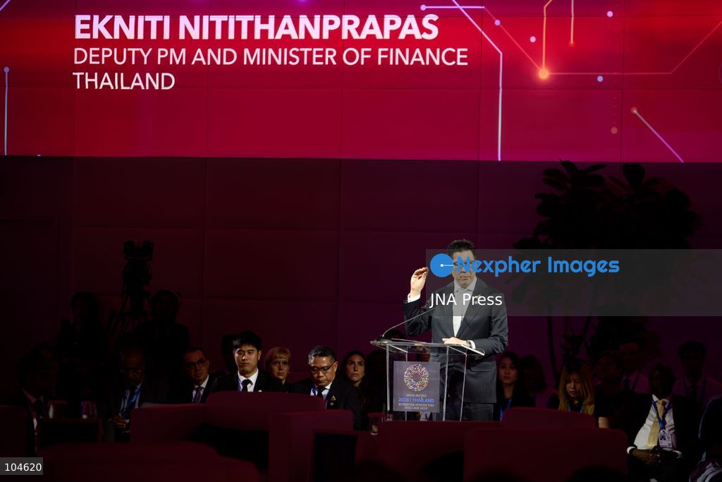 BANGKOK, THAILAND - OCTOBER 12, 2026: Thailand's Deputy Prime Minister and Minister of Finance, Ekniti Nitithanprapas speaks during “Small AI: More and Better Jobs” during the 2026 Annual Meetings of the International Monetary Fund and the World Bank Group in Bangkok. The session explores how affordable and accessible artificial intelligence can improve productivity and create jobs. Photo by Watsawat Koktabtim / JNA Press. (Photo by Watsawat "James" Koktabtim/JNA Press via Nexpher Images)