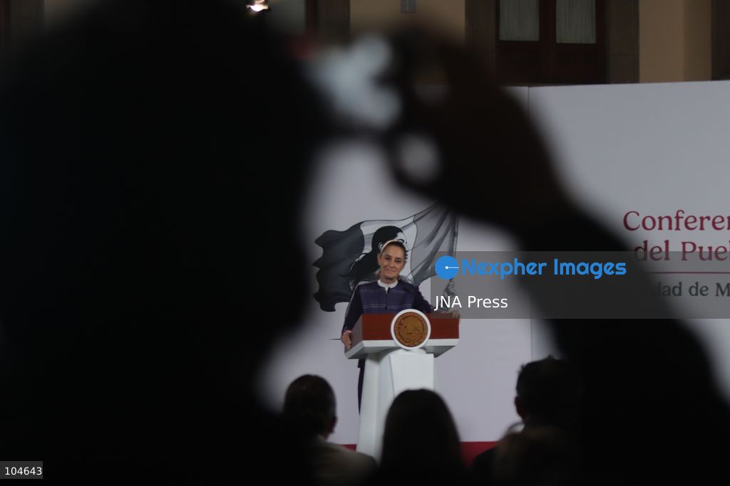 MEXICO CITY, MEXICO, OCTOBER 12, 2026: Mexican President Claudia Sheinbaum speaks during her morning press conference at the National Palace in Mexico City. Sheinbaum says the United States-Mexico-Canada Agreement (USMCA) remains in force while Mexico continues trade talks with the United States. Photo by Carlos Santiago / JNA Press. (Photo by Carlos Santiago/JNA Press via Nexpher Images)