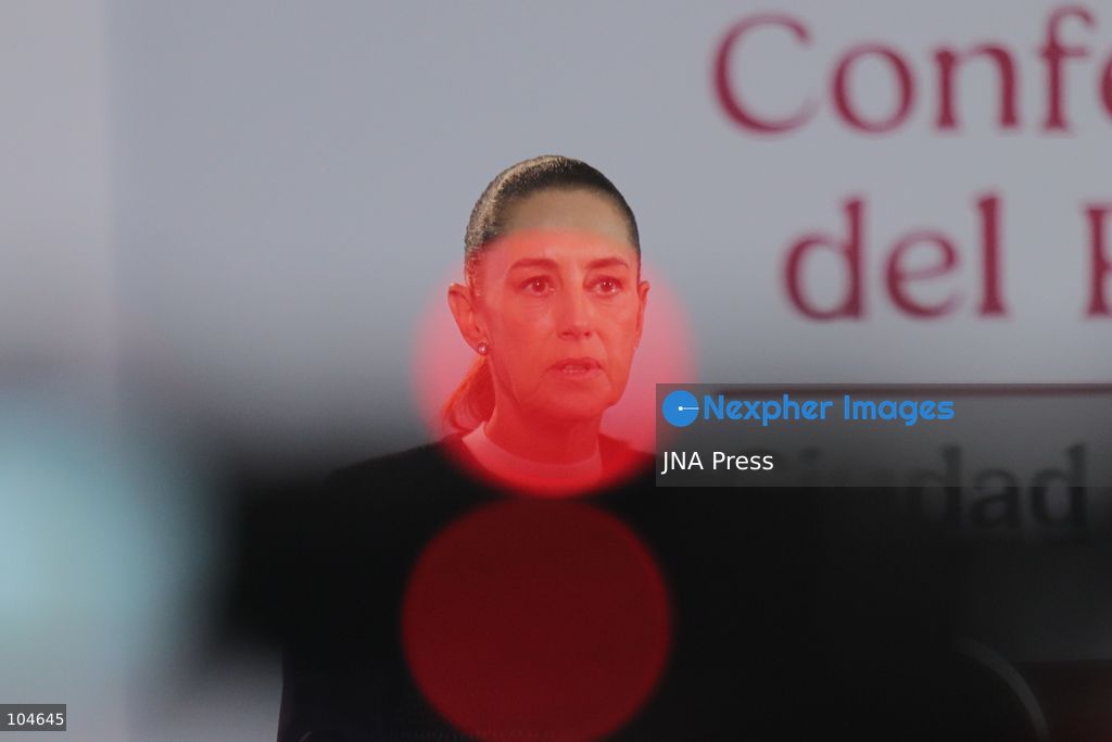 MEXICO CITY, MEXICO, OCTOBER 12, 2026: Mexican President Claudia Sheinbaum speaks during her morning press conference at the National Palace in Mexico City. Sheinbaum says the United States-Mexico-Canada Agreement (USMCA) remains in force while Mexico continues trade talks with the United States. Photo by Carlos Santiago / JNA Press. (Photo by Carlos Santiago/JNA Press via Nexpher Images)