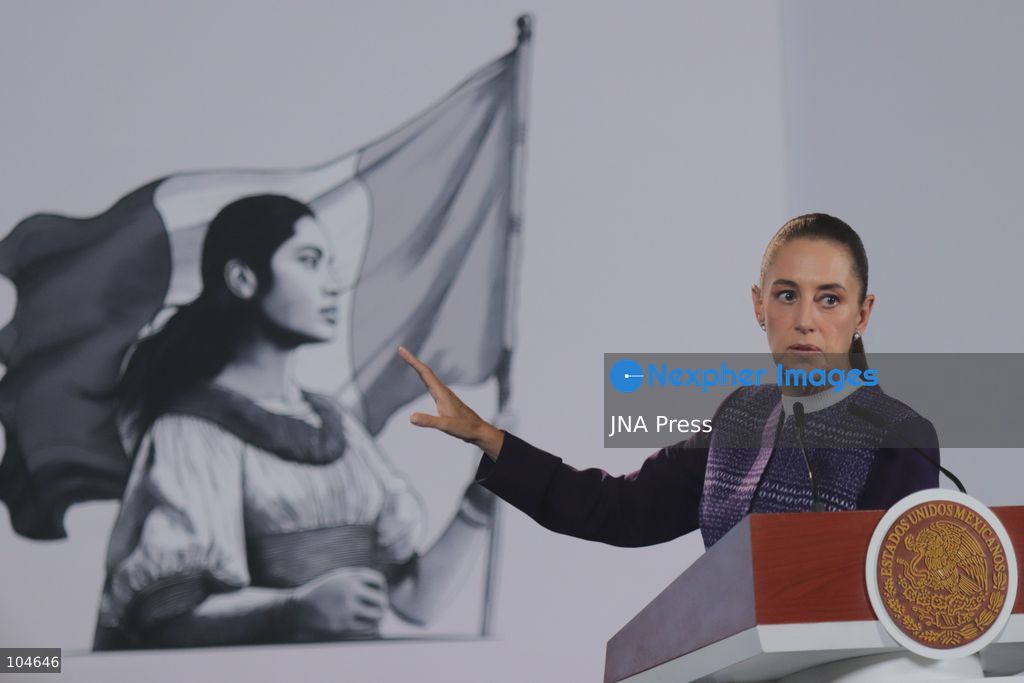 MEXICO CITY, MEXICO, OCTOBER 12, 2026: Mexican President Claudia Sheinbaum speaks during her morning press conference at the National Palace in Mexico City. Sheinbaum says the United States-Mexico-Canada Agreement (USMCA) remains in force while Mexico continues trade talks with the United States. Photo by Carlos Santiago / JNA Press. (Photo by Carlos Santiago/JNA Press via Nexpher Images)