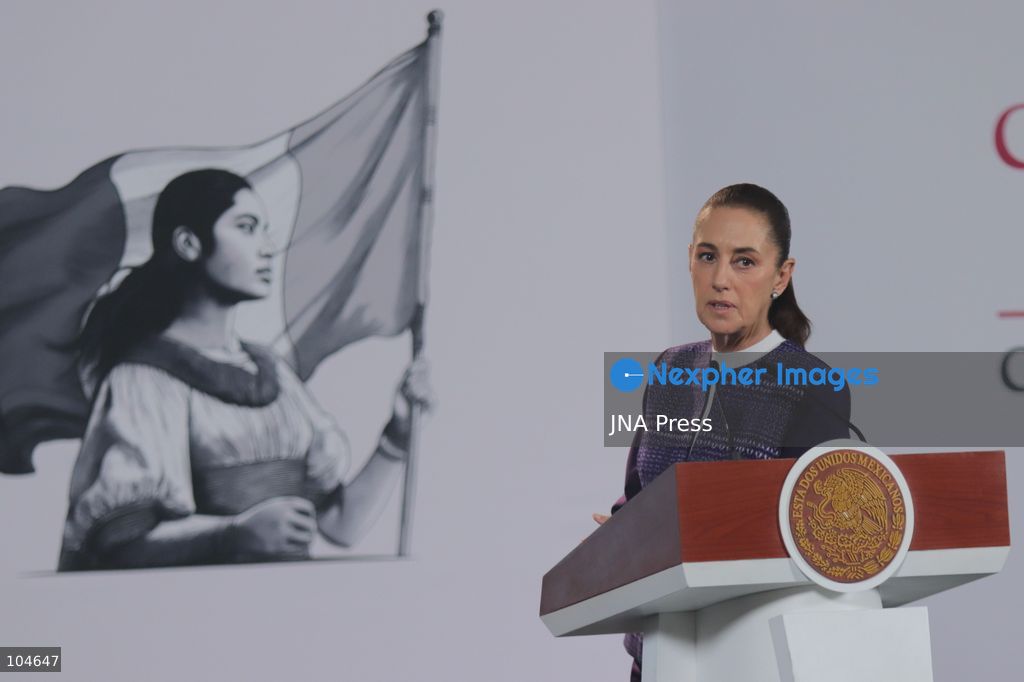 MEXICO CITY, MEXICO, OCTOBER 12, 2026: Mexican President Claudia Sheinbaum speaks during her morning press conference at the National Palace in Mexico City. Sheinbaum says the United States-Mexico-Canada Agreement (USMCA) remains in force while Mexico continues trade talks with the United States. Photo by Carlos Santiago / JNA Press. (Photo by Carlos Santiago/JNA Press via Nexpher Images)