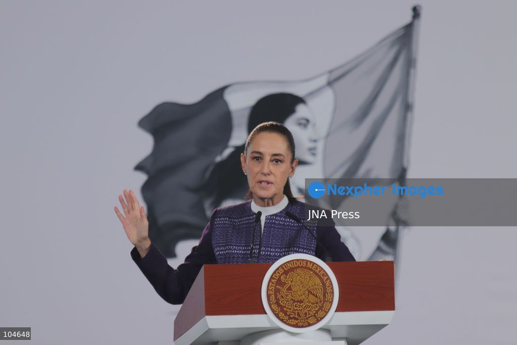 MEXICO CITY, MEXICO, OCTOBER 12, 2026: Mexican President Claudia Sheinbaum speaks during her morning press conference at the National Palace in Mexico City. Sheinbaum says the United States-Mexico-Canada Agreement (USMCA) remains in force while Mexico continues trade talks with the United States. Photo by Carlos Santiago / JNA Press. (Photo by Carlos Santiago/JNA Press via Nexpher Images)