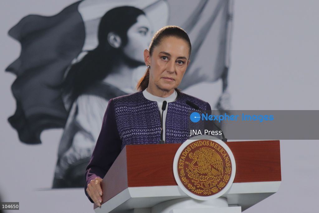 MEXICO CITY, MEXICO, OCTOBER 12, 2026: Mexican President Claudia Sheinbaum speaks during her morning press conference at the National Palace in Mexico City. Sheinbaum says the United States-Mexico-Canada Agreement (USMCA) remains in force while Mexico continues trade talks with the United States. Photo by Carlos Santiago / JNA Press. (Photo by Carlos Santiago/JNA Press via Nexpher Images)