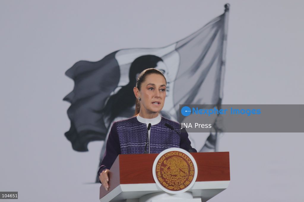 MEXICO CITY, MEXICO, OCTOBER 12, 2026: Mexican President Claudia Sheinbaum speaks during her morning press conference at the National Palace in Mexico City. Sheinbaum says the United States-Mexico-Canada Agreement (USMCA) remains in force while Mexico continues trade talks with the United States. Photo by Carlos Santiago / JNA Press. (Photo by Carlos Santiago/JNA Press via Nexpher Images)