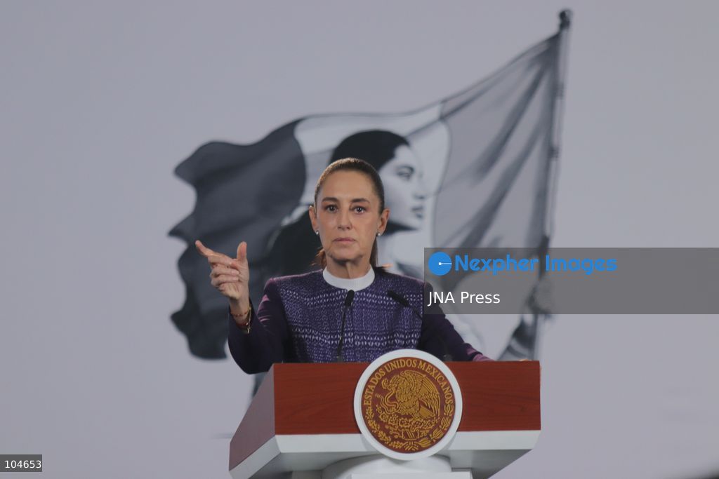 MEXICO CITY, MEXICO, OCTOBER 12, 2026: Mexican President Claudia Sheinbaum speaks during her morning press conference at the National Palace in Mexico City. Sheinbaum says the United States-Mexico-Canada Agreement (USMCA) remains in force while Mexico continues trade talks with the United States. Photo by Carlos Santiago / JNA Press. (Photo by Carlos Santiago/JNA Press via Nexpher Images)