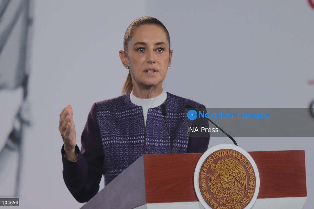 MEXICO CITY, MEXICO, OCTOBER 12, 2026: Mexican President Claudia Sheinbaum speaks during her morning press conference at the National Palace in Mexico City. Sheinbaum says the United States-Mexico-Canada Agreement (USMCA) remains in force while Mexico continues trade talks with the United States. Photo by Carlos Santiago / JNA Press. (Photo by Carlos Santiago/JNA Press via Nexpher Images)