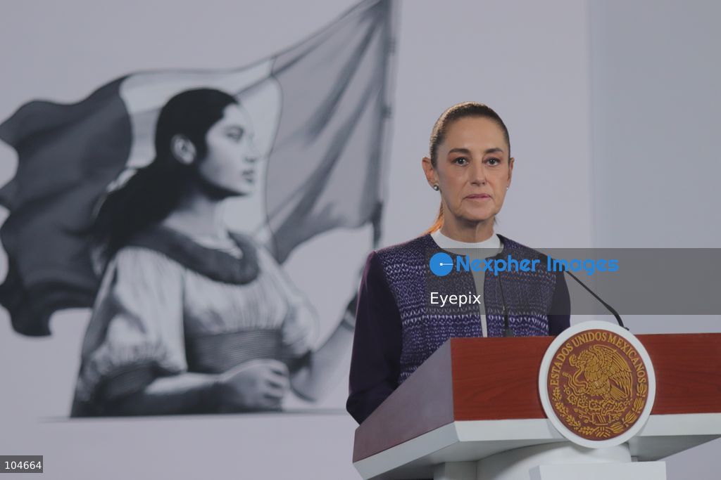 Mexican President Claudia Sheinbaum speaks during her daily morning press conference at the National Palace. Sheinbaum addressed the political situation in Jalisco, clarified the scope of a controversial digital fraud bill, and monitored federal responses to Hurricane Simon. on October 12, 2026 in Mexico City, Mexico. (Photo by Carlos Santiago/ Eyepix Group) (Photo by Carlos Santiago/ Eyepix Group/Eyepix via Nexpher Images)
