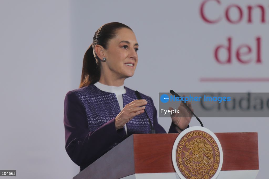 Mexican President Claudia Sheinbaum speaks during her daily morning press conference at the National Palace. Sheinbaum addressed the political situation in Jalisco, clarified the scope of a controversial digital fraud bill, and monitored federal responses to Hurricane Simon. on October 12, 2026 in Mexico City, Mexico. (Photo by Carlos Santiago/ Eyepix Group) (Photo by Carlos Santiago/ Eyepix Group/Eyepix via Nexpher Images)