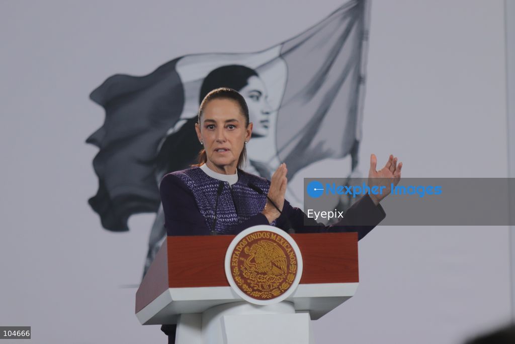 Mexican President Claudia Sheinbaum speaks during her daily morning press conference at the National Palace. Sheinbaum addressed the political situation in Jalisco, clarified the scope of a controversial digital fraud bill, and monitored federal responses to Hurricane Simon. on October 12, 2026 in Mexico City, Mexico. (Photo by Carlos Santiago/ Eyepix Group) (Photo by Carlos Santiago/ Eyepix Group/Eyepix via Nexpher Images)