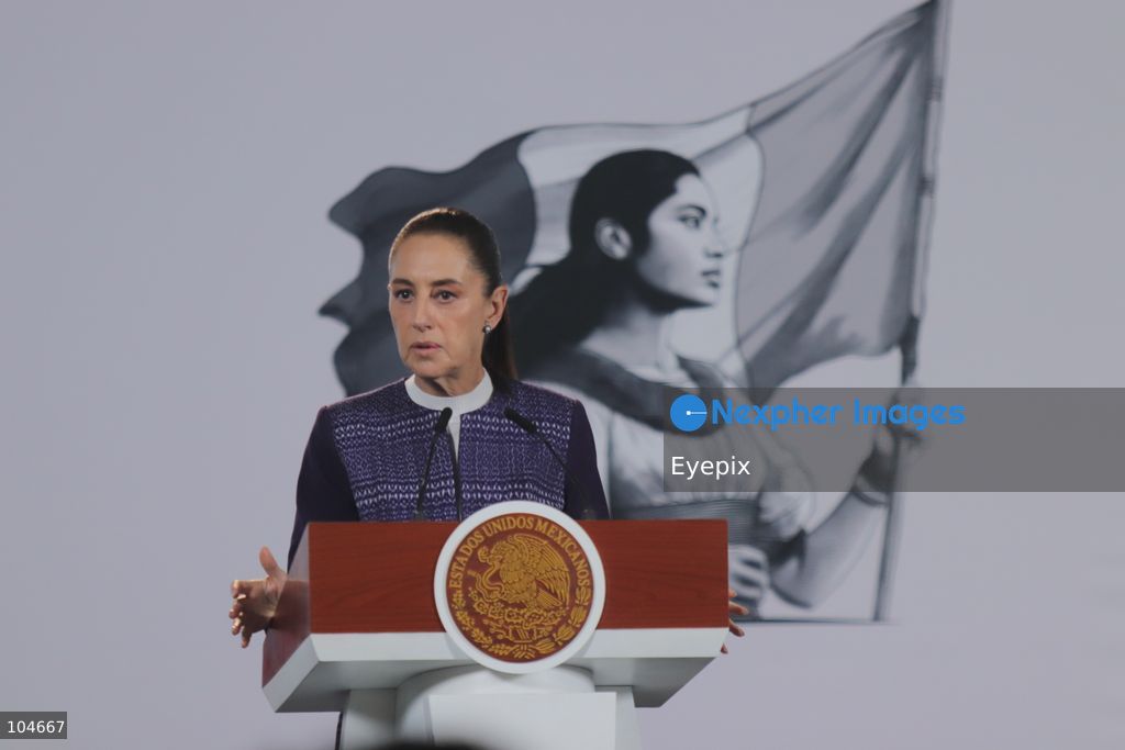 Mexican President Claudia Sheinbaum speaks during her daily morning press conference at the National Palace. Sheinbaum addressed the political situation in Jalisco, clarified the scope of a controversial digital fraud bill, and monitored federal responses to Hurricane Simon. on October 12, 2026 in Mexico City, Mexico. (Photo by Carlos Santiago/ Eyepix Group) (Photo by Carlos Santiago/ Eyepix Group/Eyepix via Nexpher Images)