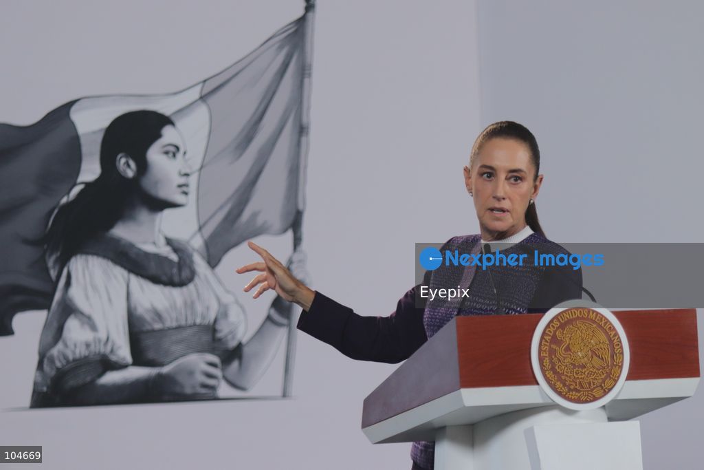 Mexican President Claudia Sheinbaum speaks during her daily morning press conference at the National Palace. Sheinbaum addressed the political situation in Jalisco, clarified the scope of a controversial digital fraud bill, and monitored federal responses to Hurricane Simon. on October 12, 2026 in Mexico City, Mexico. (Photo by Carlos Santiago/ Eyepix Group) (Photo by Carlos Santiago/ Eyepix Group/Eyepix via Nexpher Images)