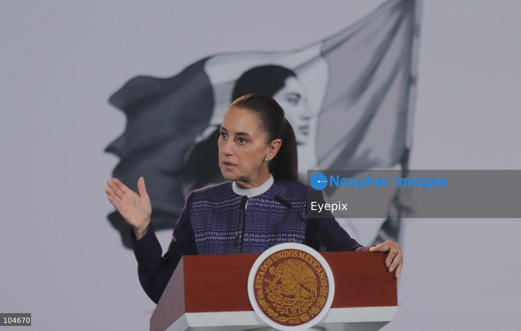 Mexican President Claudia Sheinbaum speaks during her daily morning press conference at the National Palace. Sheinbaum addressed the political situation in Jalisco, clarified the scope of a controversial digital fraud bill, and monitored federal responses to Hurricane Simon. on October 12, 2026 in Mexico City, Mexico. (Photo by Carlos Santiago/ Eyepix Group) (Photo by Carlos Santiago/ Eyepix Group/Eyepix via Nexpher Images)