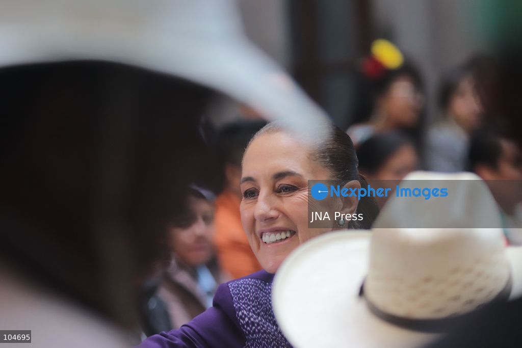 MEXICO CITY, MEXICO, OCTOBER 12, 2026: Mexican President Claudia Sheinbaum meets representatives of Indigenous and Afro-Mexican peoples and communities at the National Palace in Mexico City during commemorations marking October 12. The event includes discussions on their rights and a consultation on proposed legislation concerning Indigenous and Afro-Mexican peoples. Photo by Carlos Santiago / JNA Press. (Photo by Carlos Santiago/JNA Press via Nexpher Images)