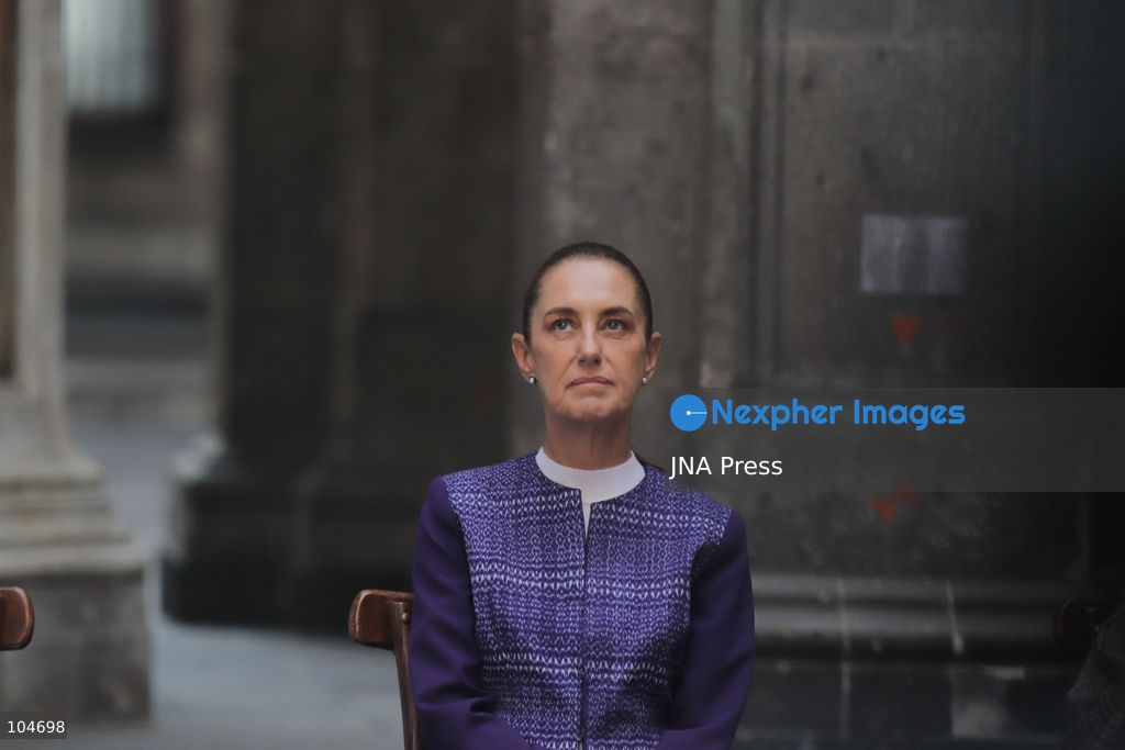 MEXICO CITY, MEXICO, OCTOBER 12, 2026: Mexican President Claudia Sheinbaum meets representatives of Indigenous and Afro-Mexican peoples and communities at the National Palace in Mexico City during commemorations marking October 12. The event includes discussions on their rights and a consultation on proposed legislation concerning Indigenous and Afro-Mexican peoples. Photo by Carlos Santiago / JNA Press. (Photo by Carlos Santiago/JNA Press via Nexpher Images)
