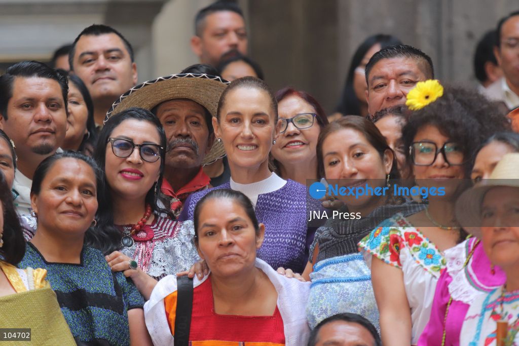 MEXICO CITY, MEXICO, OCTOBER 12, 2026: Mexican President Claudia Sheinbaum meets representatives of Indigenous and Afro-Mexican peoples and communities at the National Palace in Mexico City during commemorations marking October 12. The event includes discussions on their rights and a consultation on proposed legislation concerning Indigenous and Afro-Mexican peoples. Photo by Carlos Santiago / JNA Press. (Photo by Carlos Santiago/JNA Press via Nexpher Images)