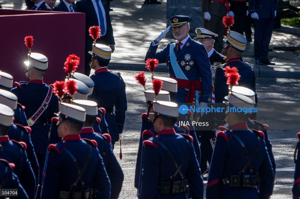 MADRID, SPAIN, OCTOBER 12, 2026: Spain's King Felipe VI and Queen Letizia preside over National Day celebrations in Madrid. Prime Minister Pedro Sanchez, government ministers and other national, regional and local officials attend the commemorative events. Photo by C. Carvajal / JNA Press. (Photo by C. Carvajal/JNA Press via Nexpher Images)