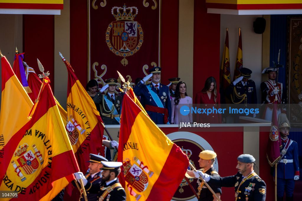 MADRID, SPAIN, OCTOBER 12, 2026: Spain's King Felipe VI and Queen Letizia preside over National Day celebrations in Madrid. Prime Minister Pedro Sanchez, government ministers and other national, regional and local officials attend the commemorative events. Photo by C. Carvajal / JNA Press. (Photo by C. Carvajal/JNA Press via Nexpher Images)